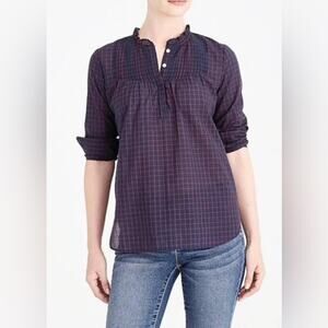 J. Crew Mercantile Pintuck Pleated Ruffle Collar 1/4 Button Cotton Shirt Size 14